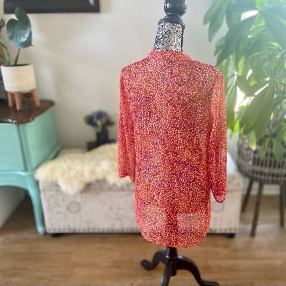 Jaclyn Smith Orange Red Sheer Animal Print Blouse, Size M - Picture 4 of 6
